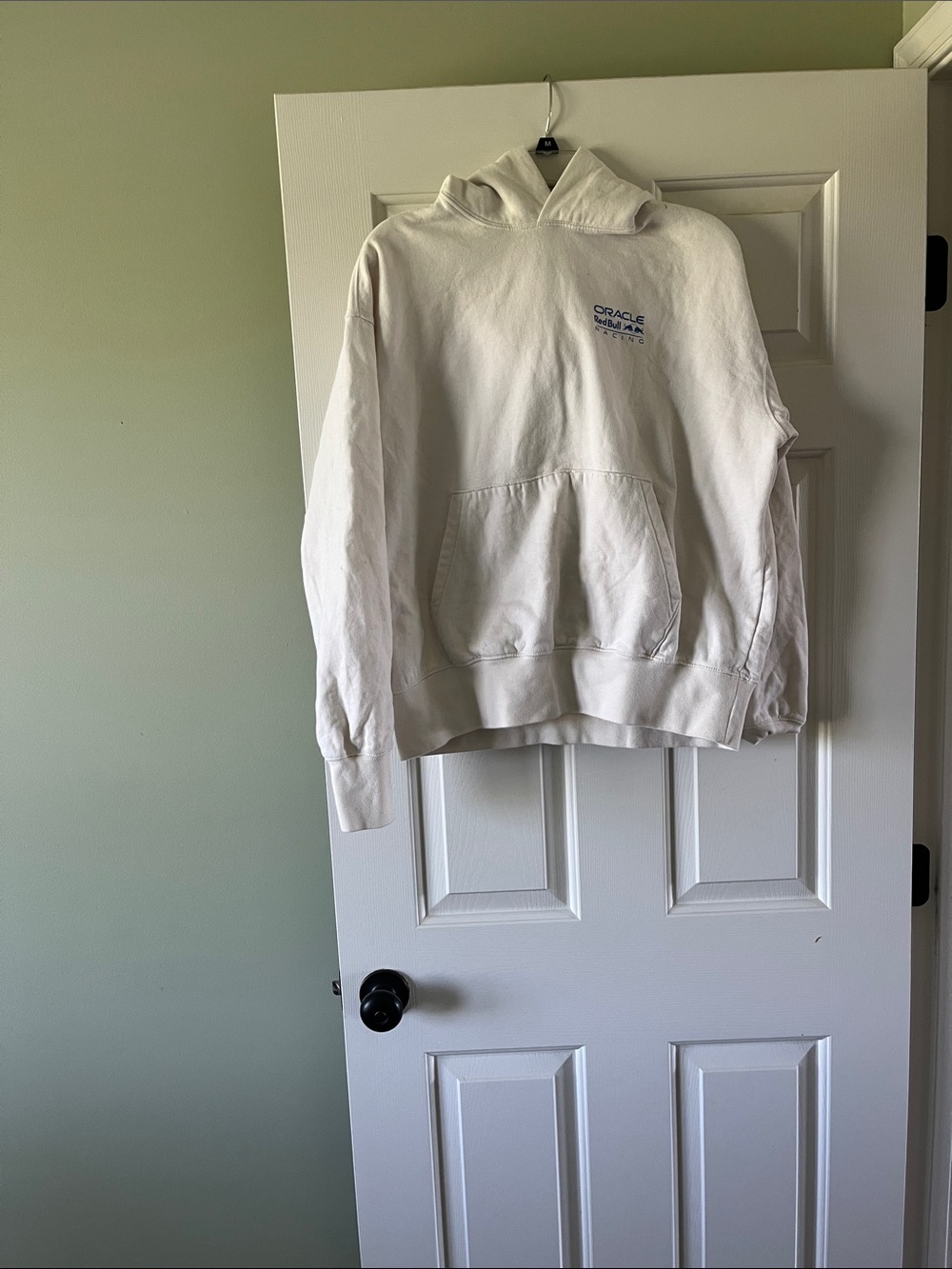 American Eagle Outfitters White Hoodie with Small Blue Chest Logo